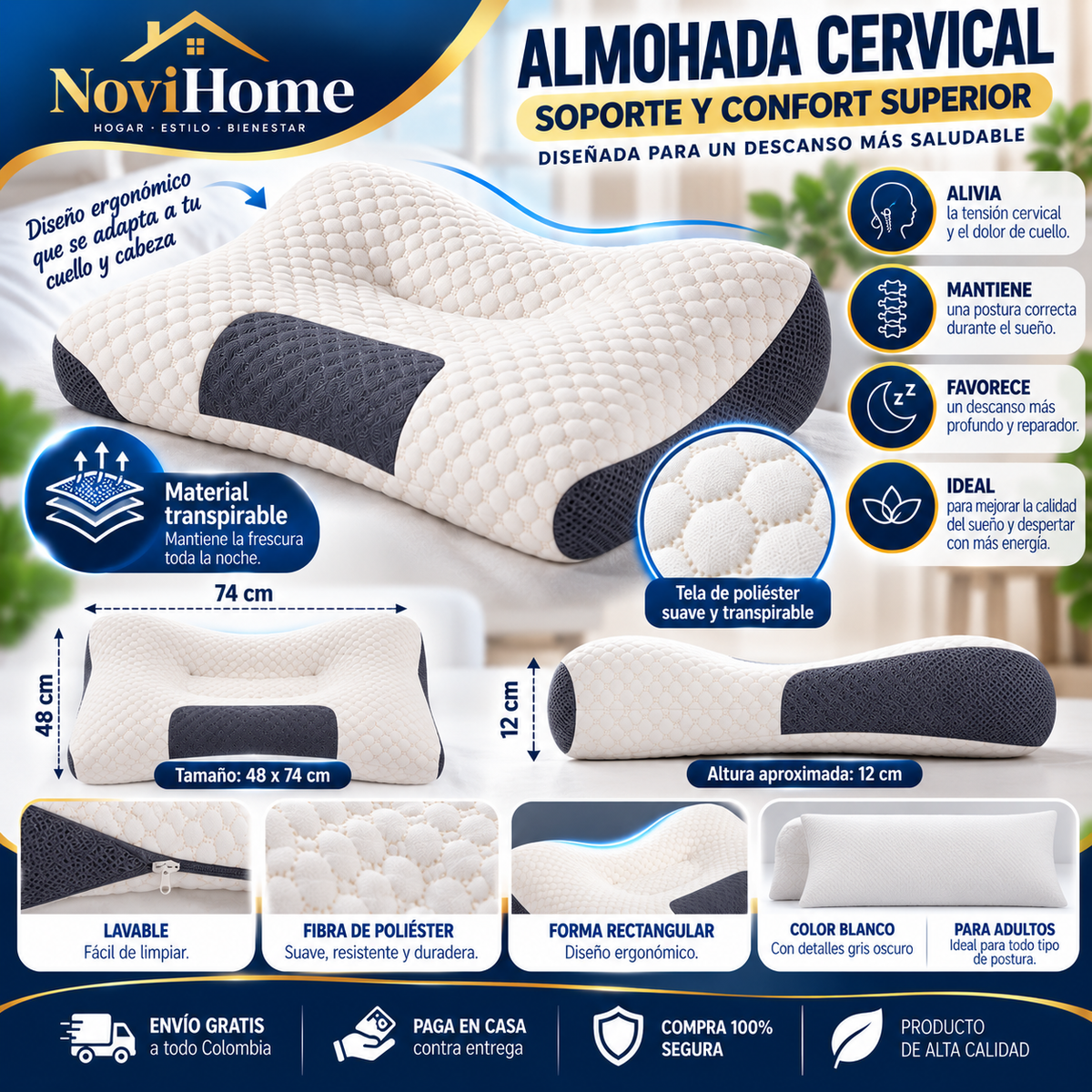 Almohada Ortopedica Cervical Descanso Tr