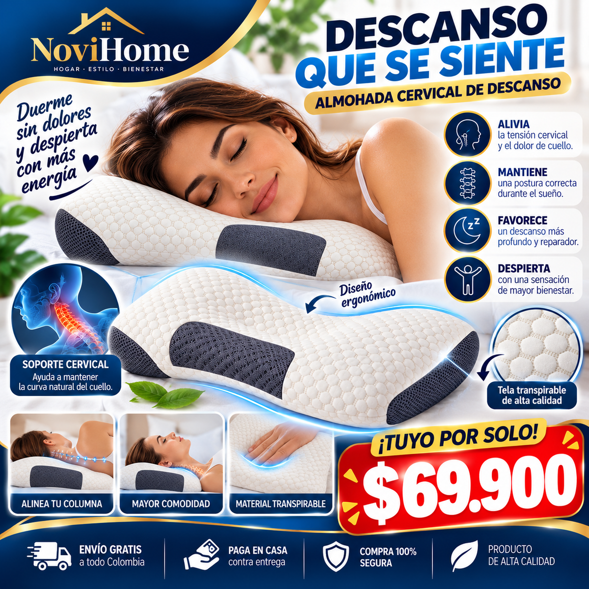 Almohada Ortopedica Cervical Descanso Tr