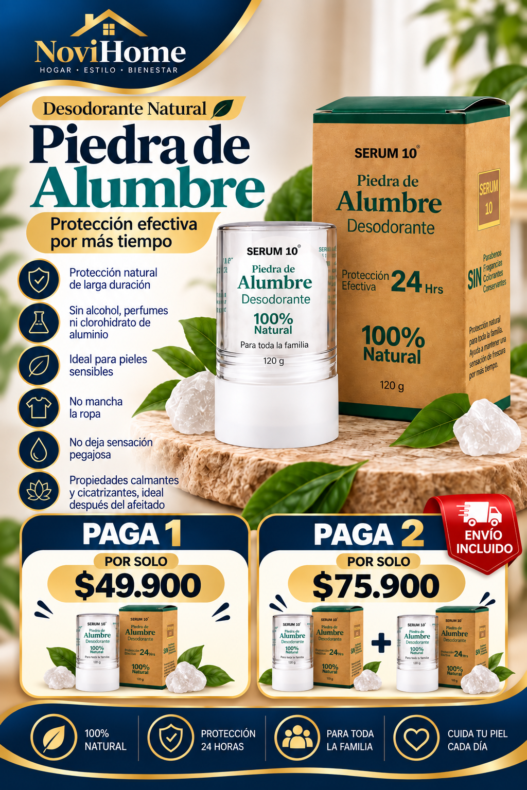 🧴 Desodorante piedra de Alumbre + de 6 meses de duración