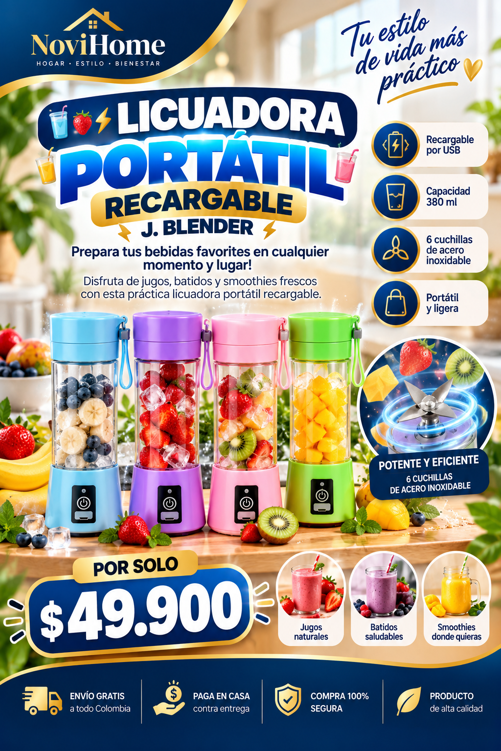 mini licuadora portatil 380ml recargable