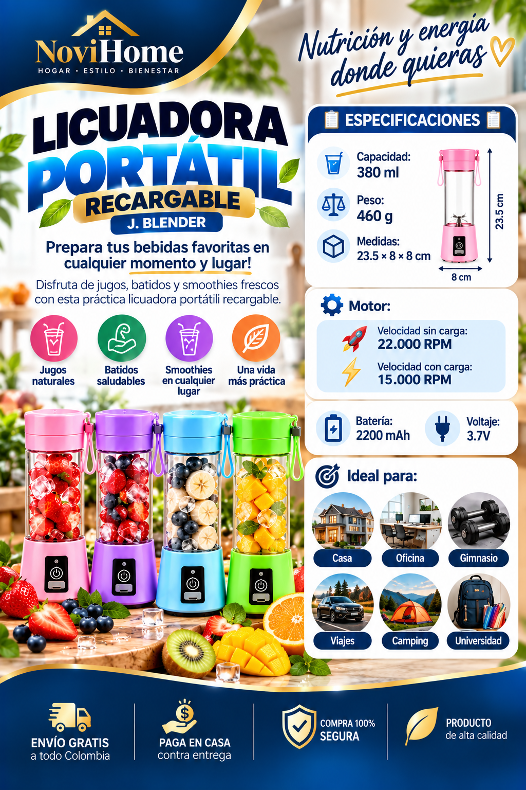 mini licuadora portatil 380ml recargable