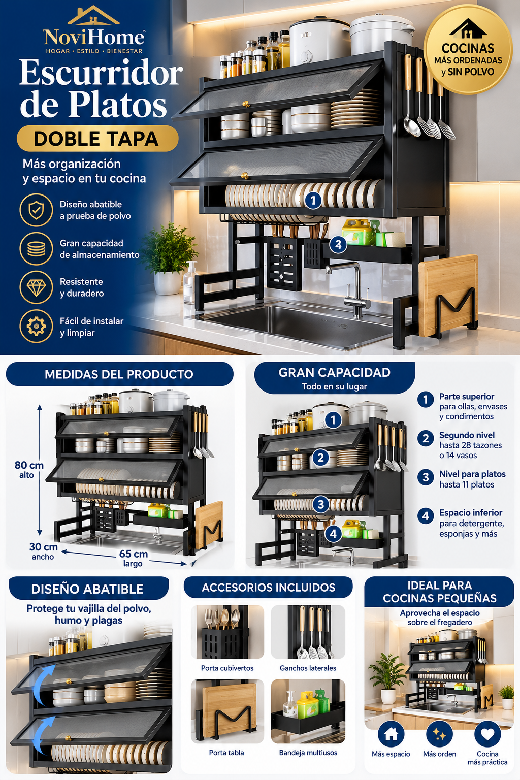 Escurridor de platos DOBLE TAPA 2 PISOS