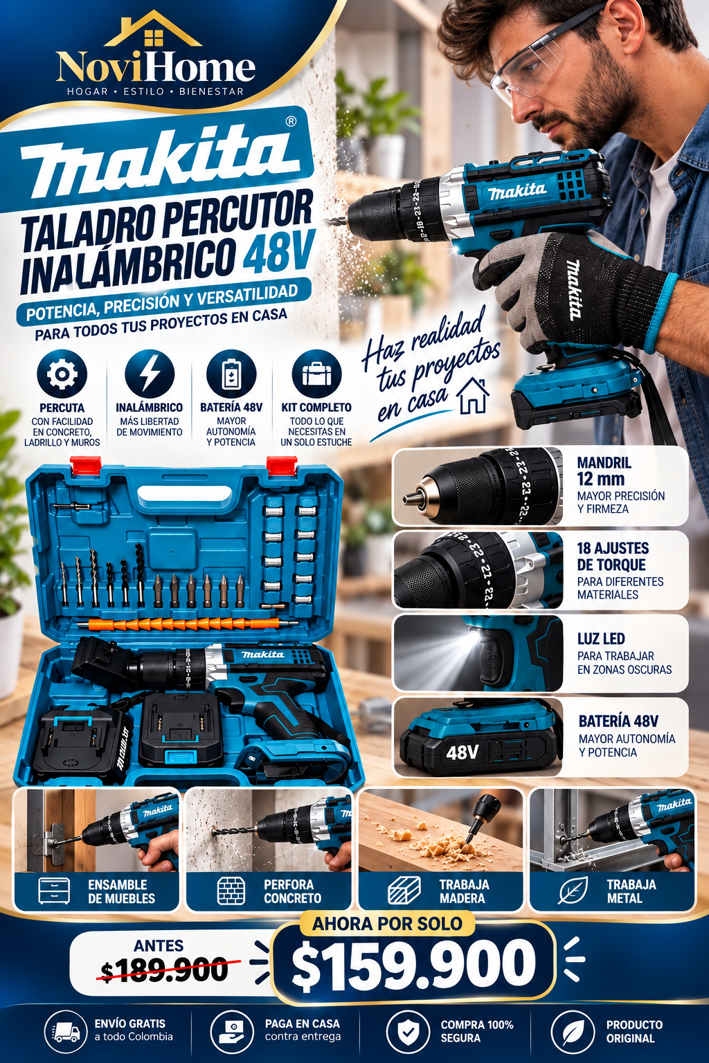 Taladro percutor 128v makita 1/2"