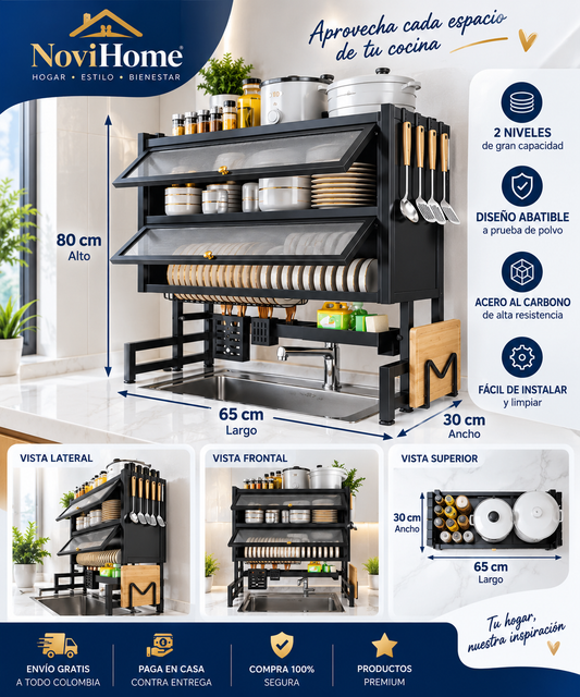 Escurridor de platos DOBLE TAPA 2 PISOS