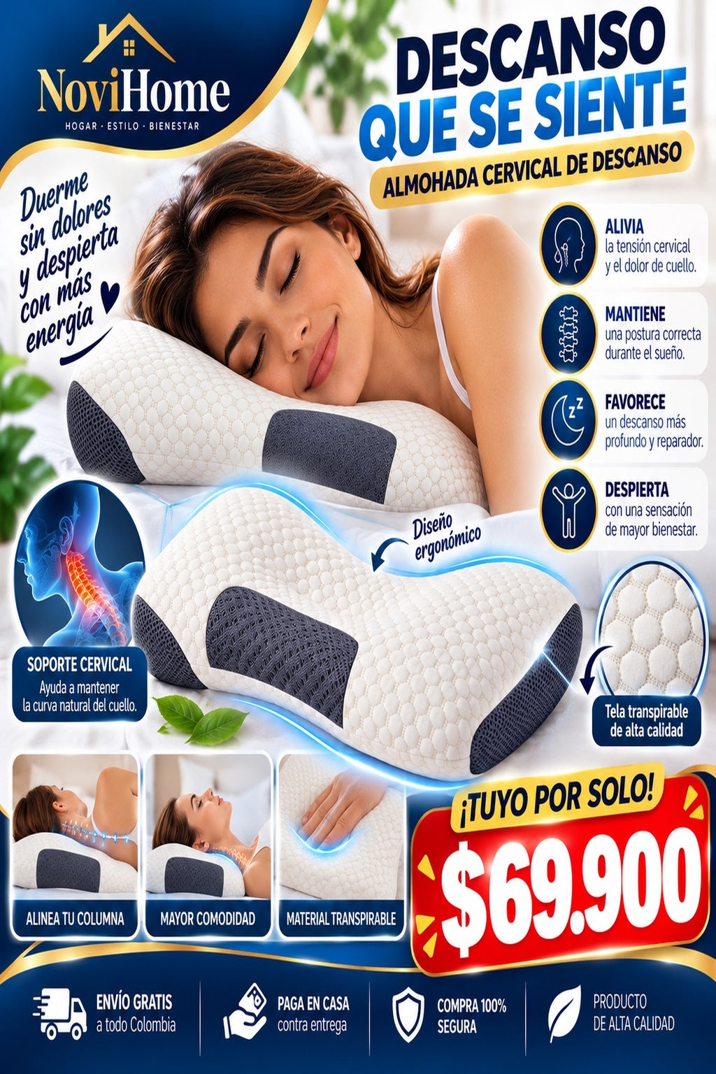 Almohada Ortopedica Cervical Descanso Tr