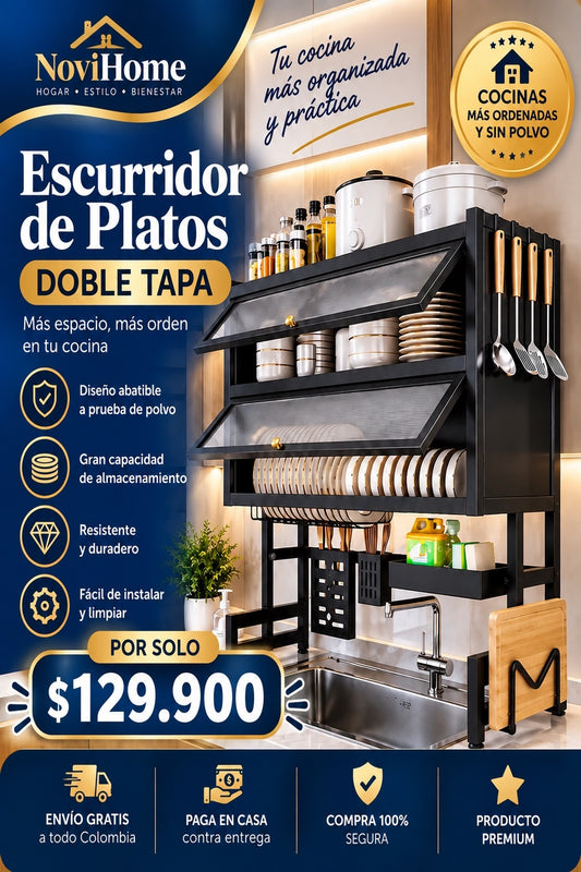 Escurridor de platos DOBLE TAPA 2 PISOS
